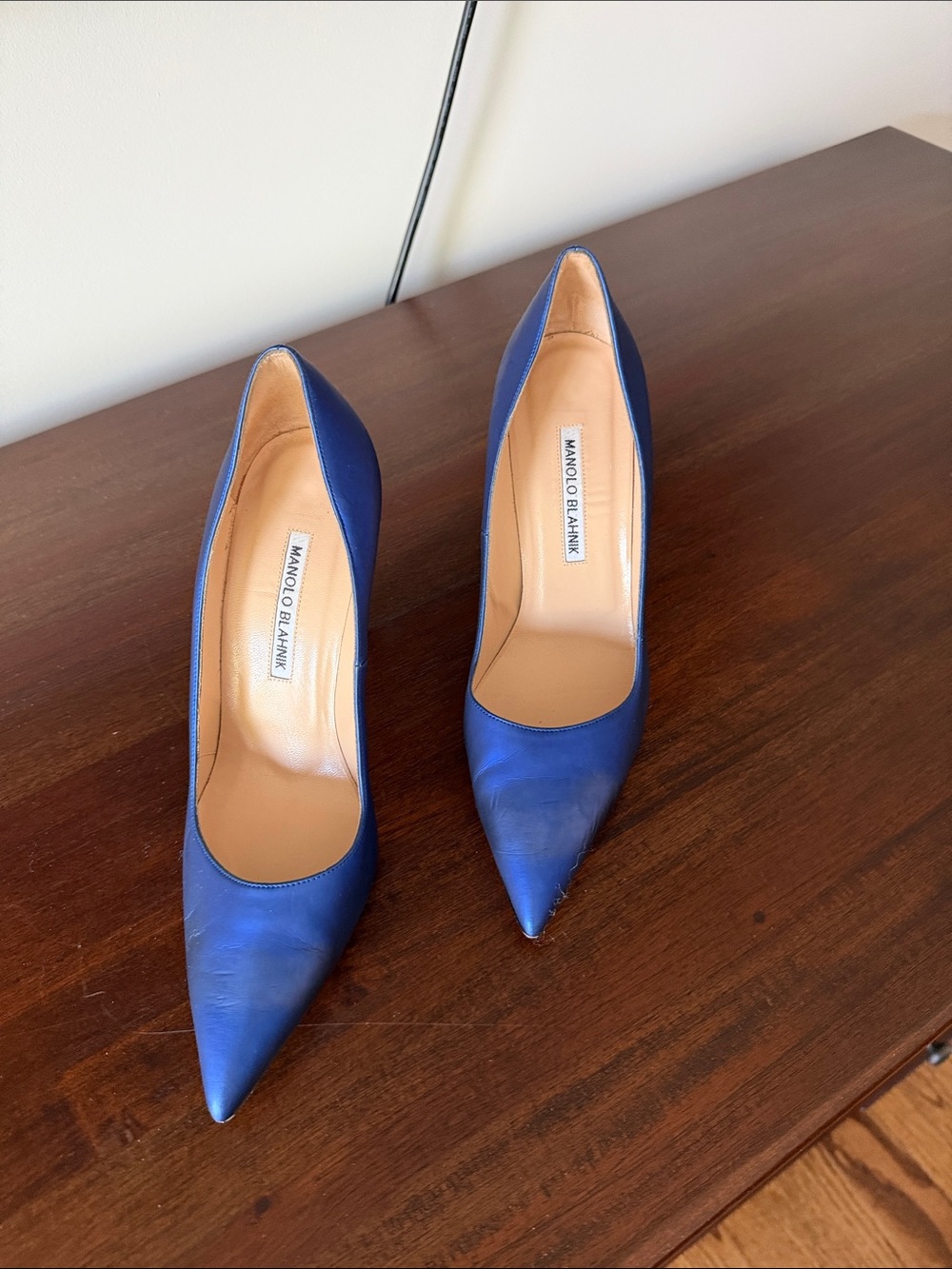 Manolo Blahnik Cobalt Blue Pointed-Toe Leather Pumps